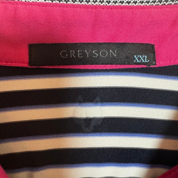 GREYSON Men's XXL Striped Performance Golf Polo Shirt Pink Logo Embroidered - Picture 3 of 6